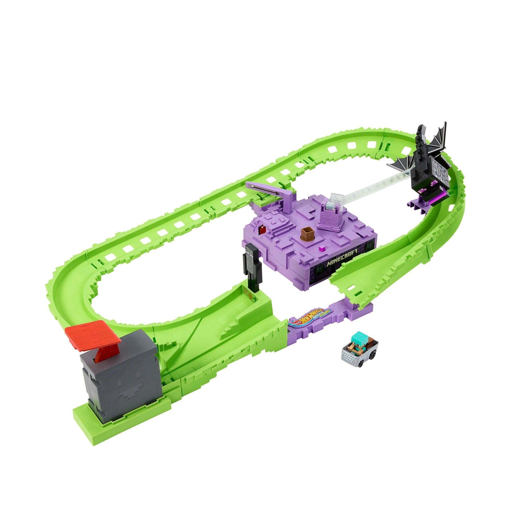 Hot Wheels Racerverse Minecraft Track Set & Die-Cast Diamond Armor Steve [Walmart Exclusive]