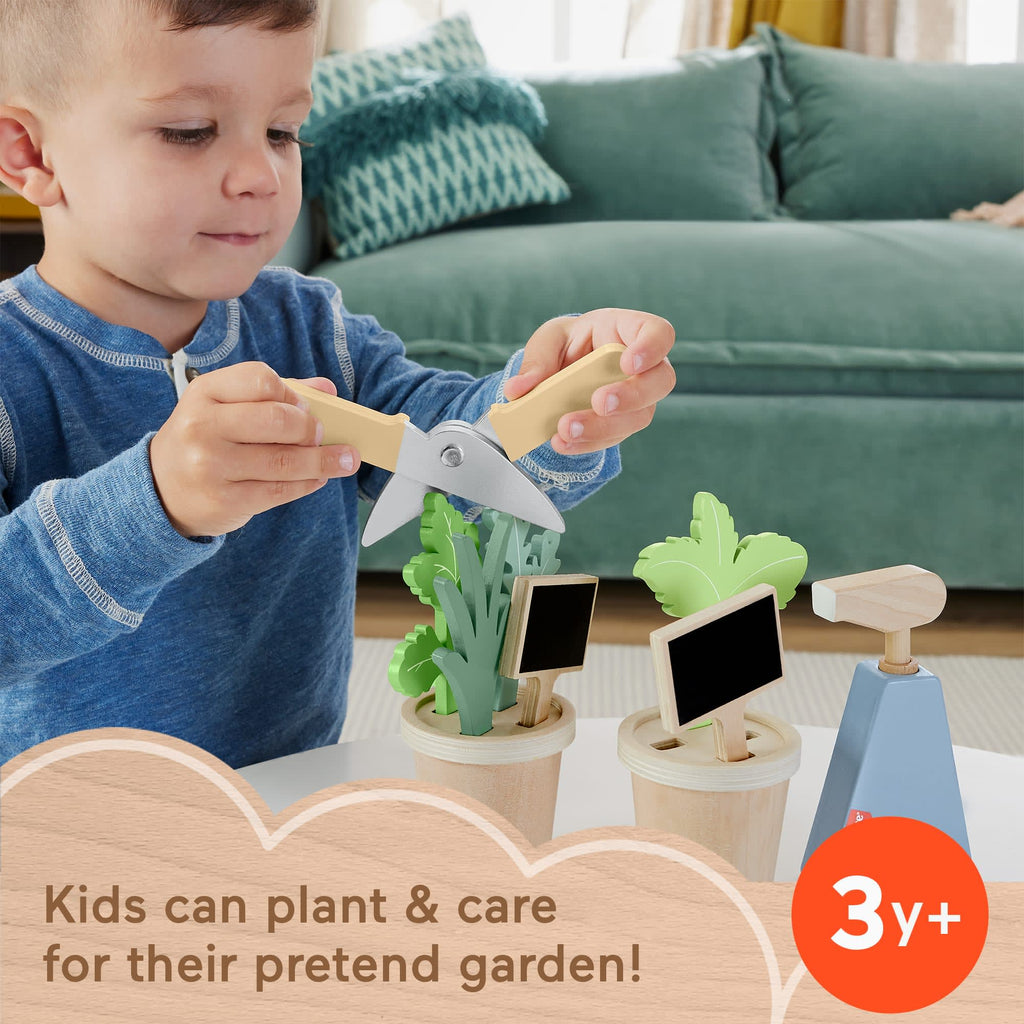 Fisher-Price Wooden Herb Garden And Tools Pretend Playset For Preschool Kids, 12 Wood Pieces