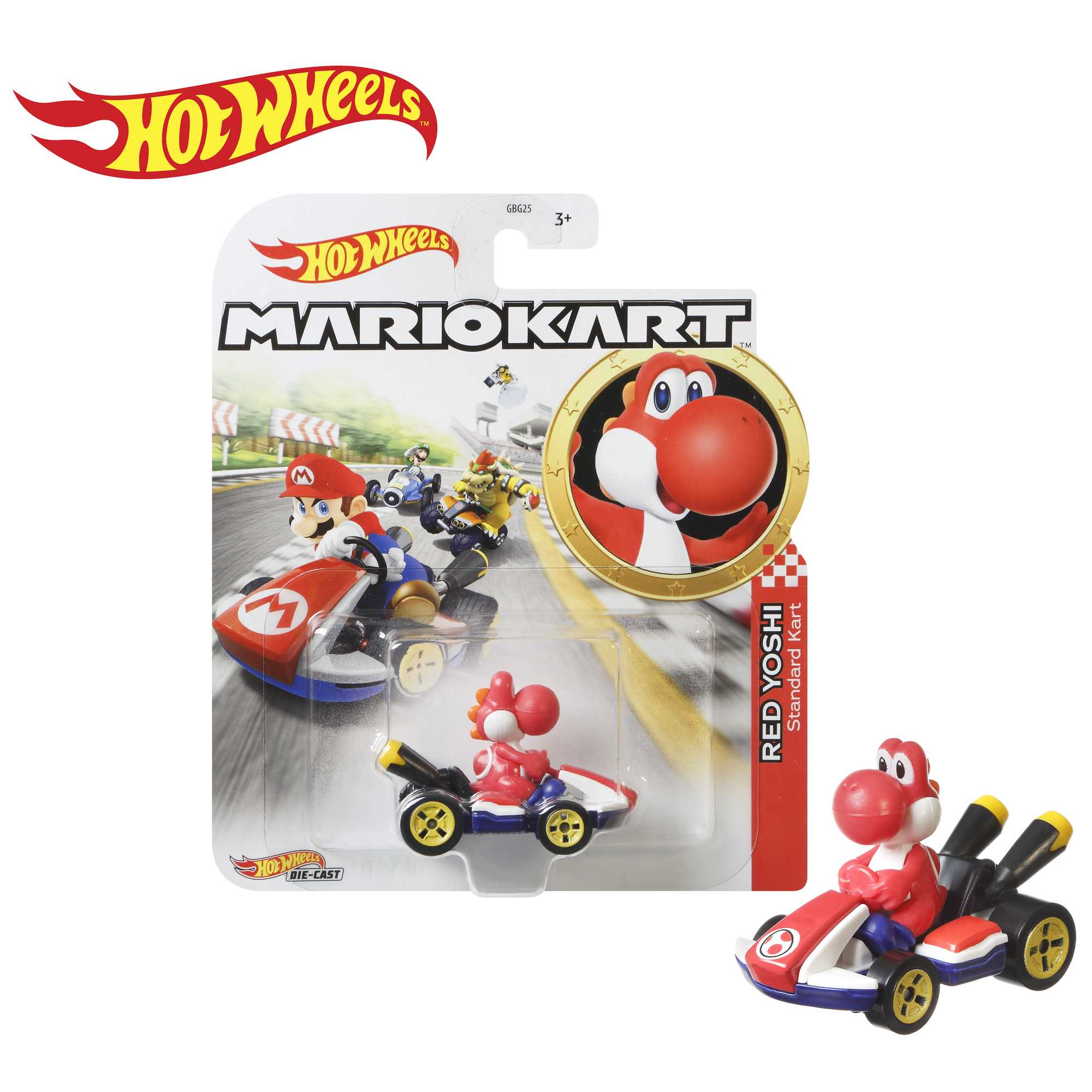 Hot Wheels Mario Kart Veículo de Brinquedo Kart Padrão Yoshi Vermelho
