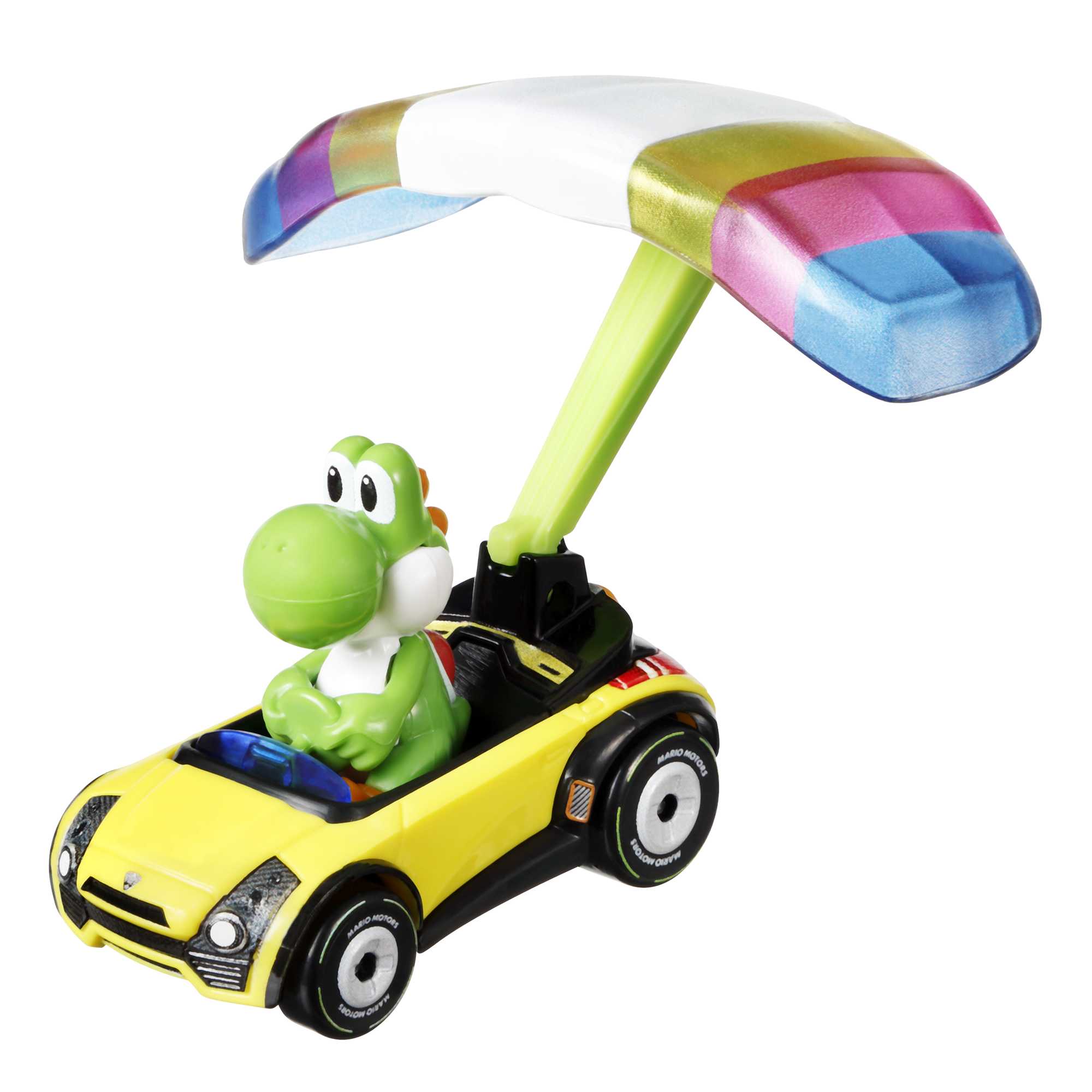 Hot Wheels Mario Kart Veículo de Brinquedo Yoshi Sports Coupê com Paraquedas