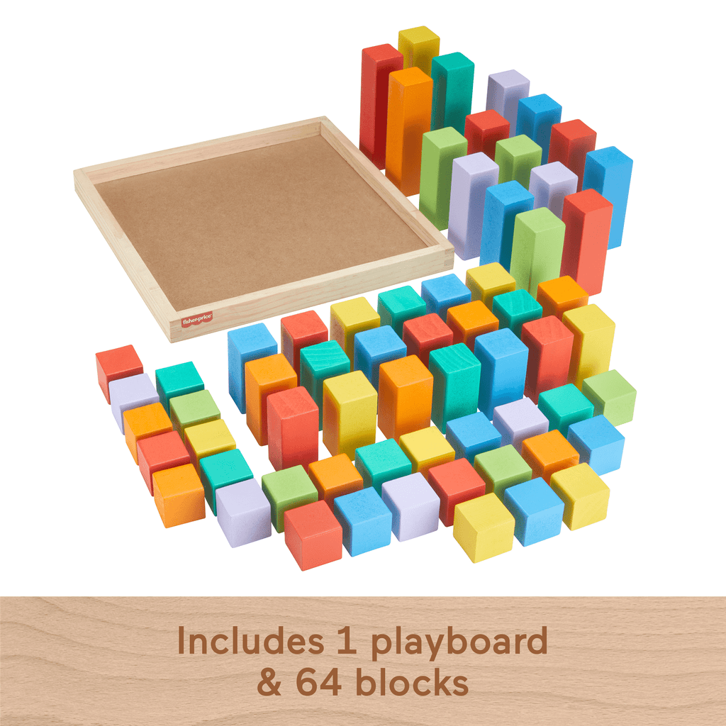 Fisher-Price Wooden Stacking Blocks Building Toy For Toddlers, 65 Wood Pieces