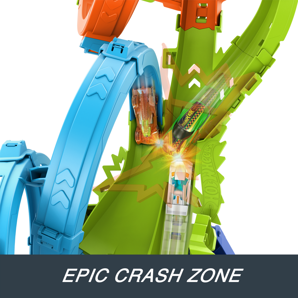 Hot Wheels Action 4-Loop Crash Out Track Set With Motorized Booster & 1:64 Scale Toy Car