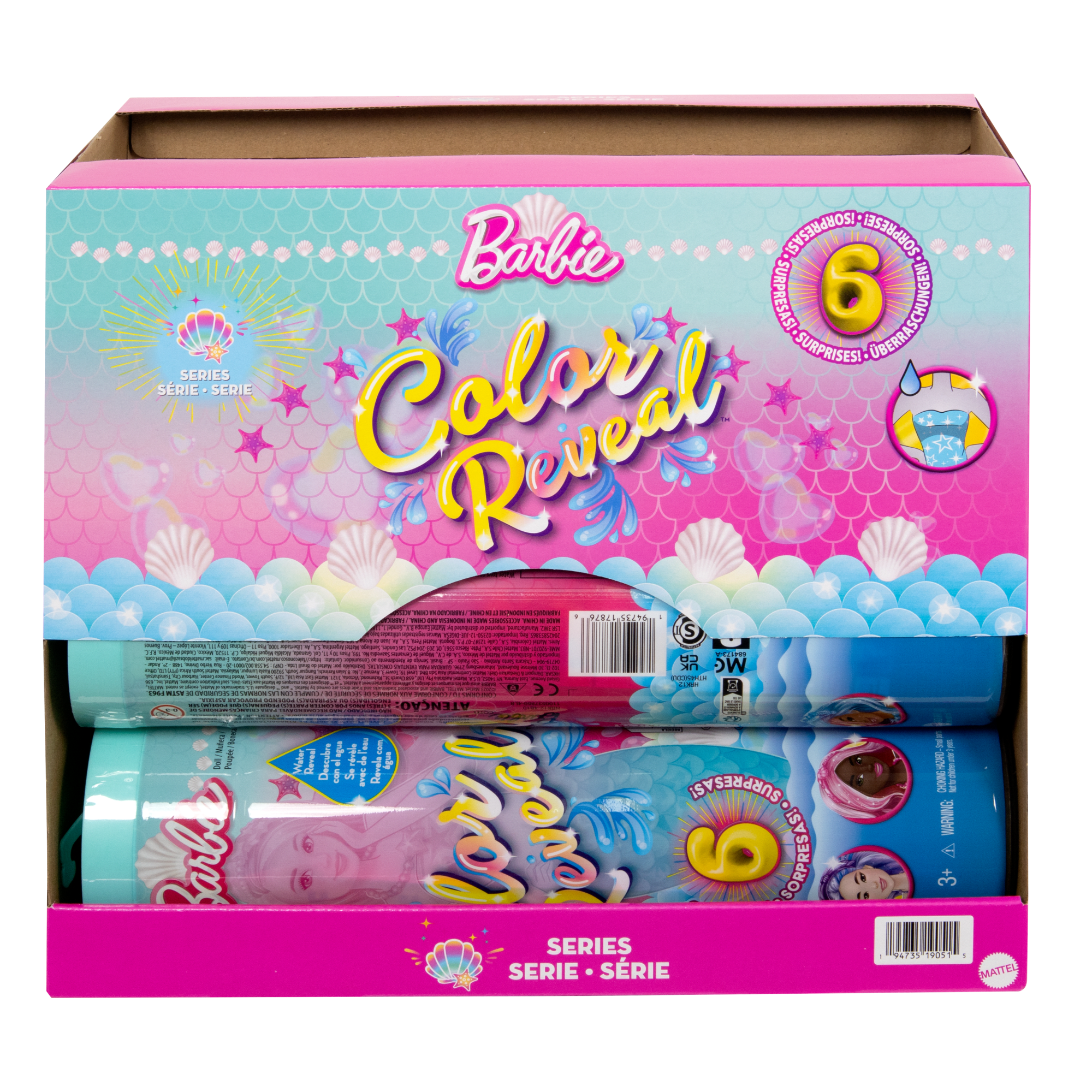 Barbie Color Reveal Mermaid Series Doll & Accessories With 6 Surprises, Color-Change Hair