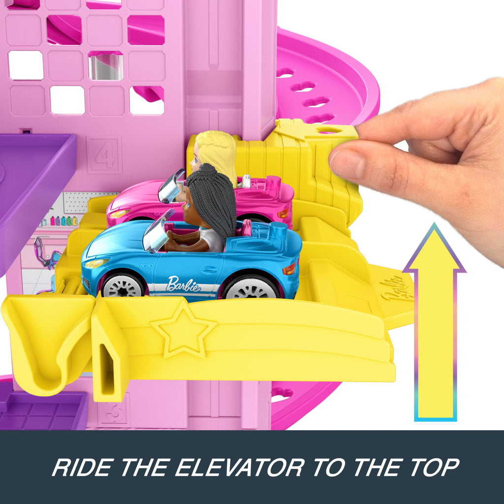 Hot Wheels Racerverse Barbie Spiral Race Track Set With Barbie “Malibu” & Barbie “Brooklyn” Toy Cars