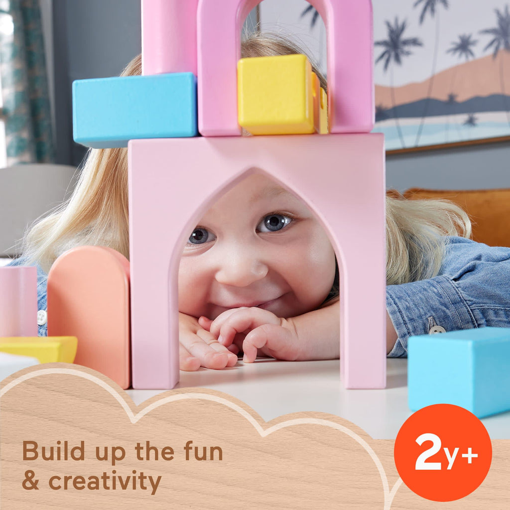 Fisher-Price Wooden Castle Block Set Toddler Stacking Toy, 28 Wood Pieces