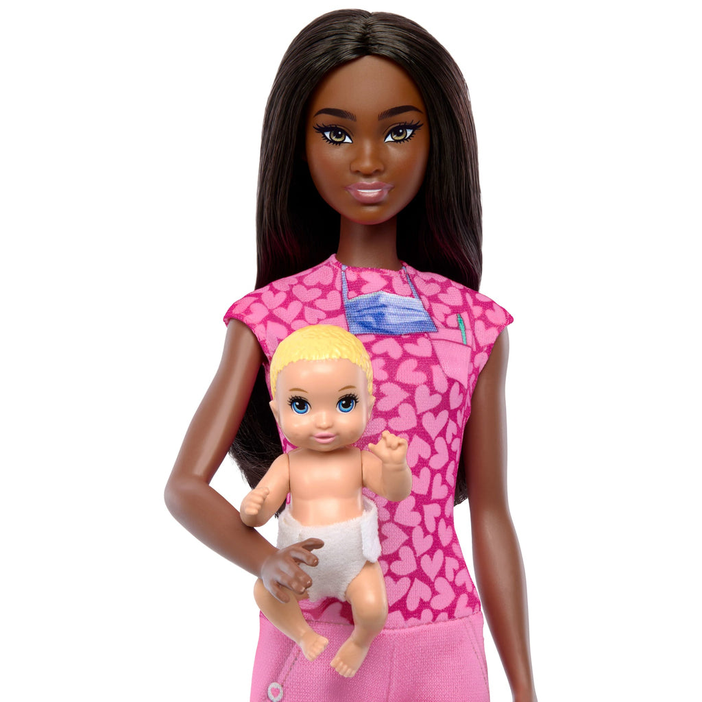 Barbie Baby Doctor Doll With Brunette Fashion Doll, 1 Baby Doll, Furniture & Accessories