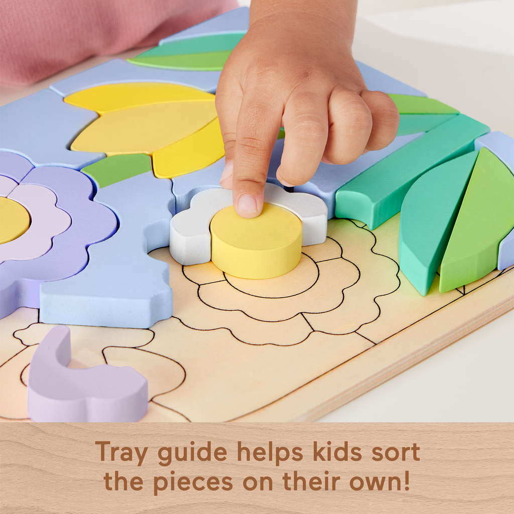 Fisher-Price Wooden Flower Puzzle Blocks For Preschool Kids, 37 Wood Pieces