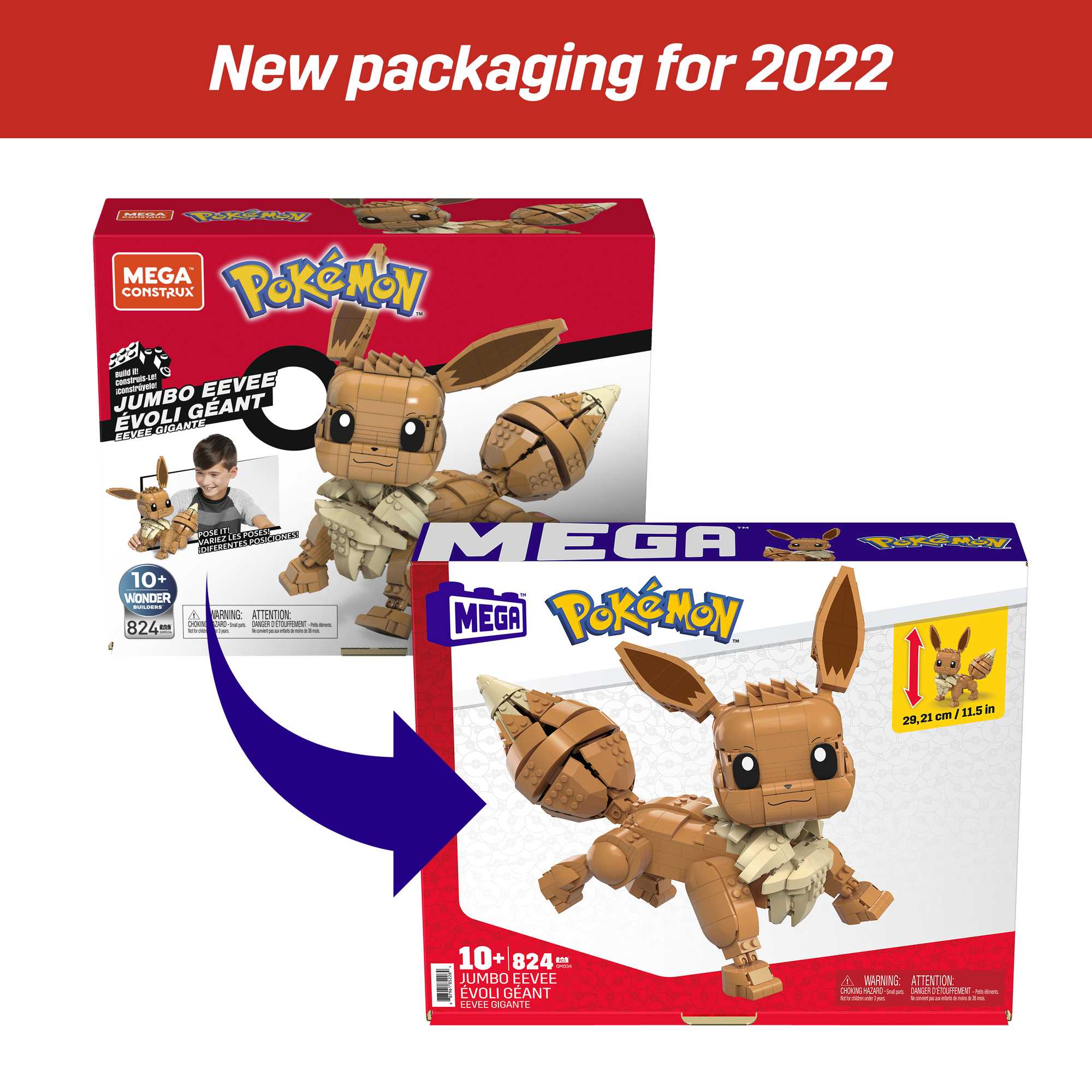 MEGA Pokémon Jumbo Eevee Toy Building Set, 11 Inches Tall