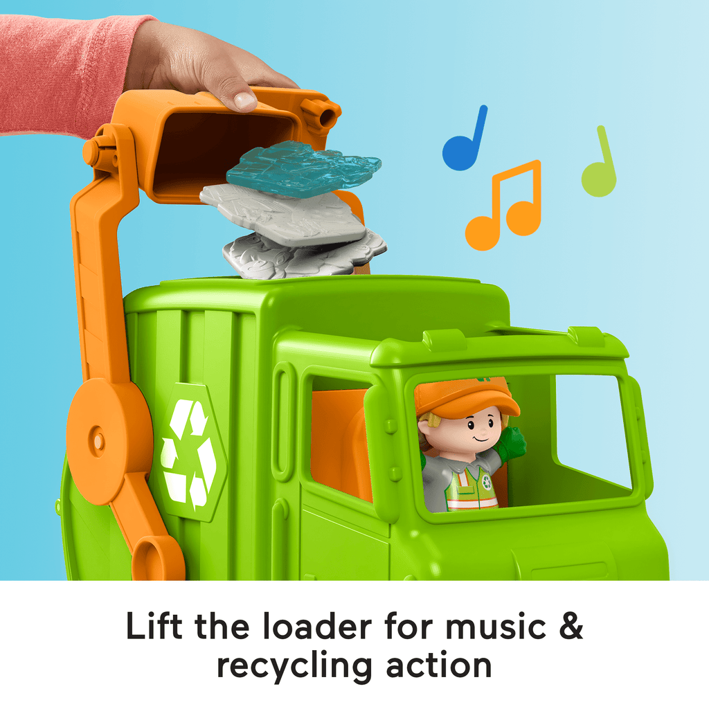 Fisher-Price Little People Recycling Truck Musical Toddler Garbage Toy Set, 5 Pieces