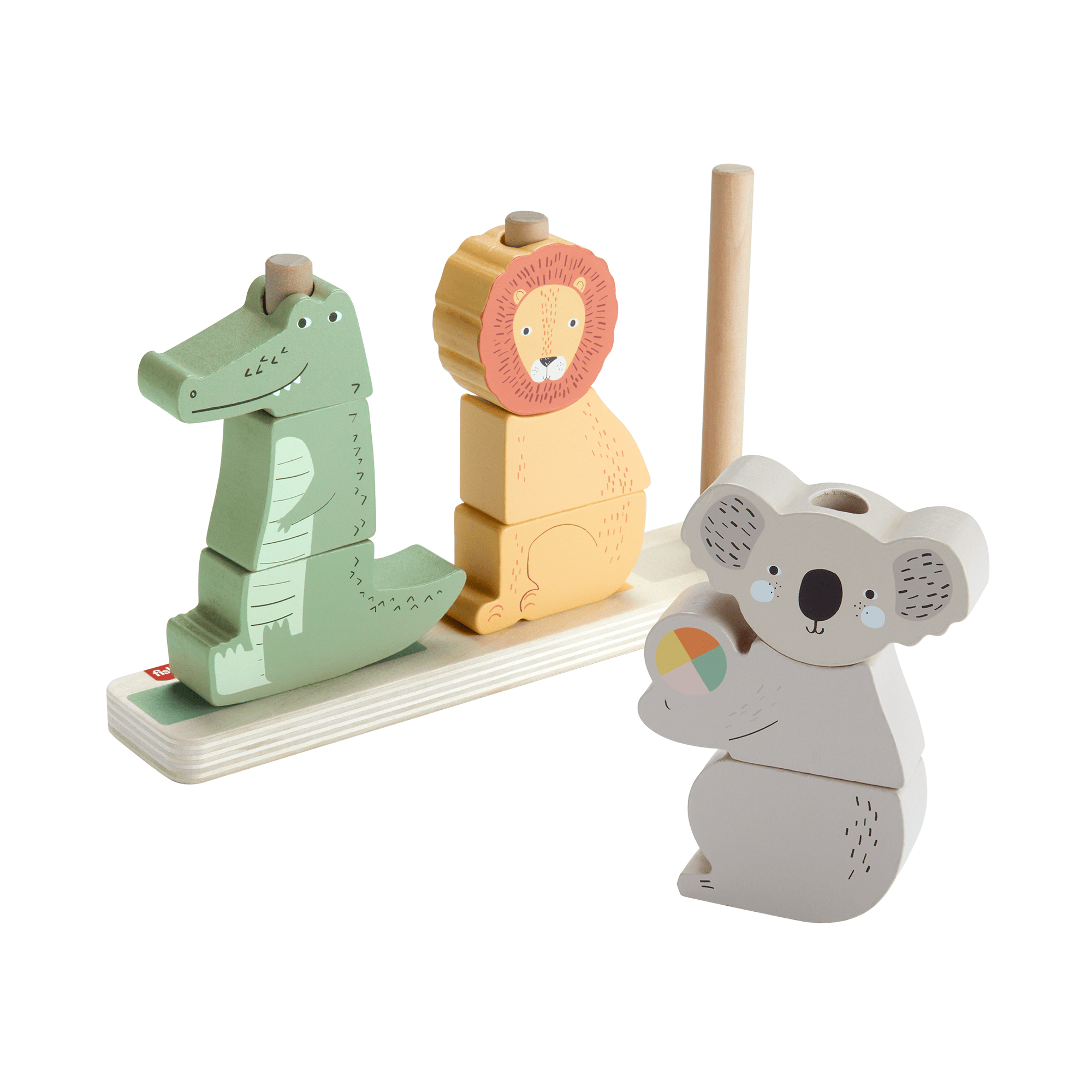 Fisher-Price Wooden Stack & Sort Animals Baby & Toddler Toy, 10 Wood Pieces