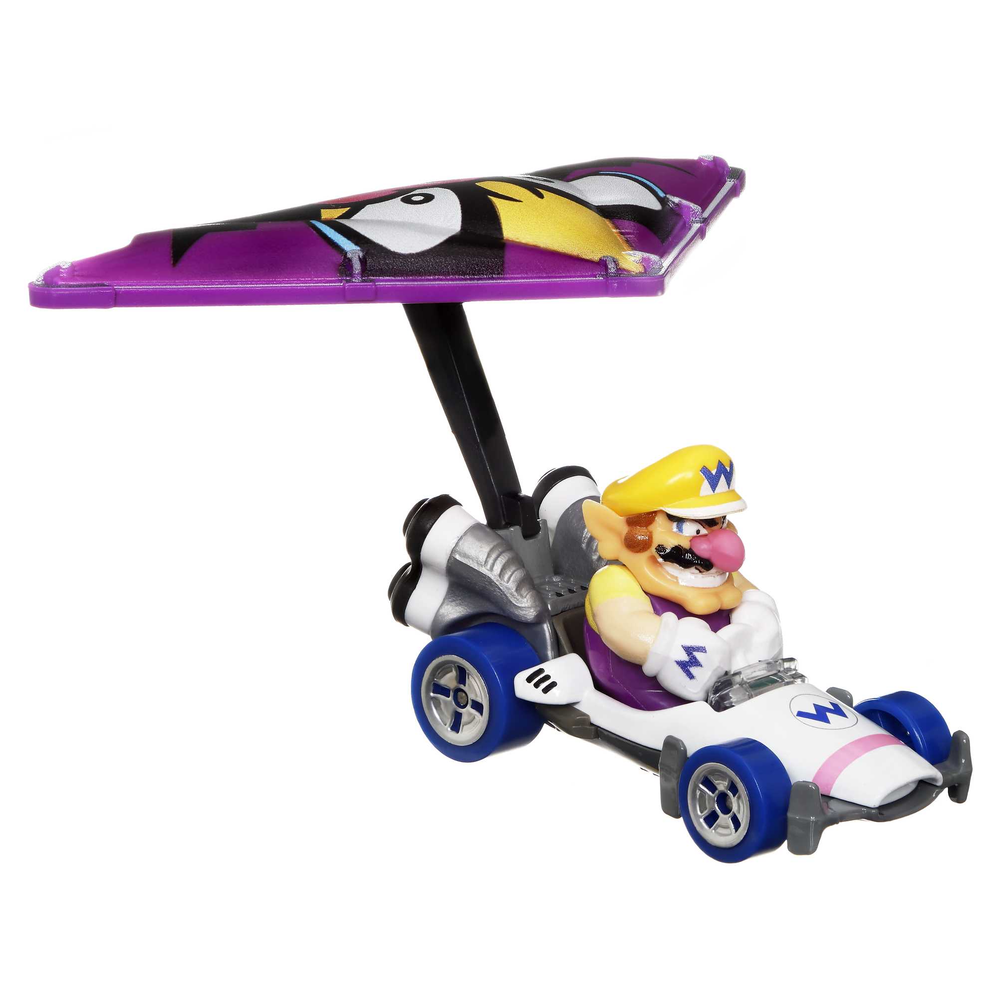 Hot Wheels Mario Kart Veículo de Brinquedo Waluigi B-Dasher com Wario Wing