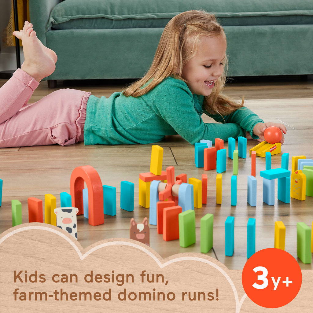 Fisher-Price Wood Preschool Game Domino Run Playset, 72-Piece Wooden Building Set For Kids Ages 3+ Years