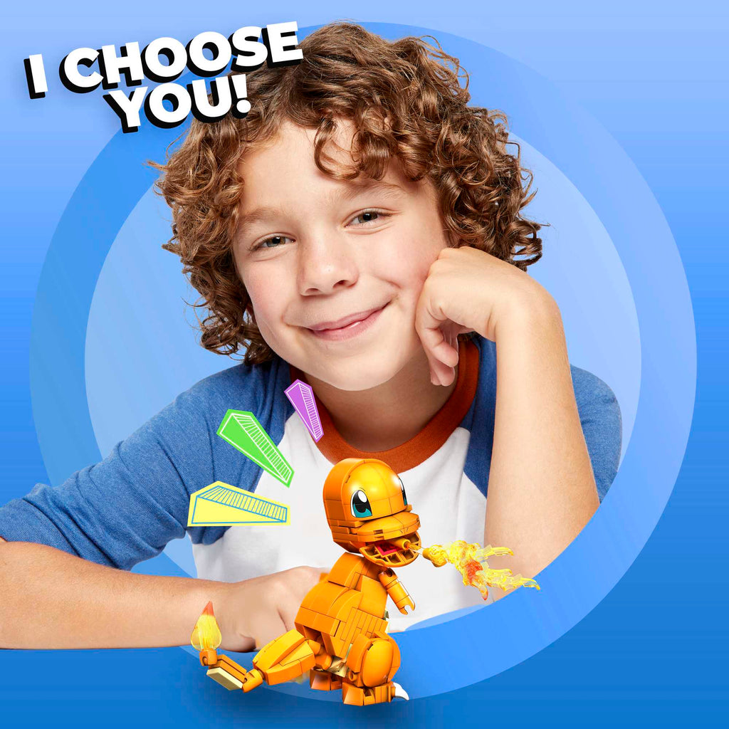 MEGA Pokémon Build & Show Charmander Toy Building Set, 4 inches Tall,