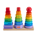 Fisher-Price Wooden Stacking Shape Sorter Toddler Fine Motor Toy, 26 Wood Pieces