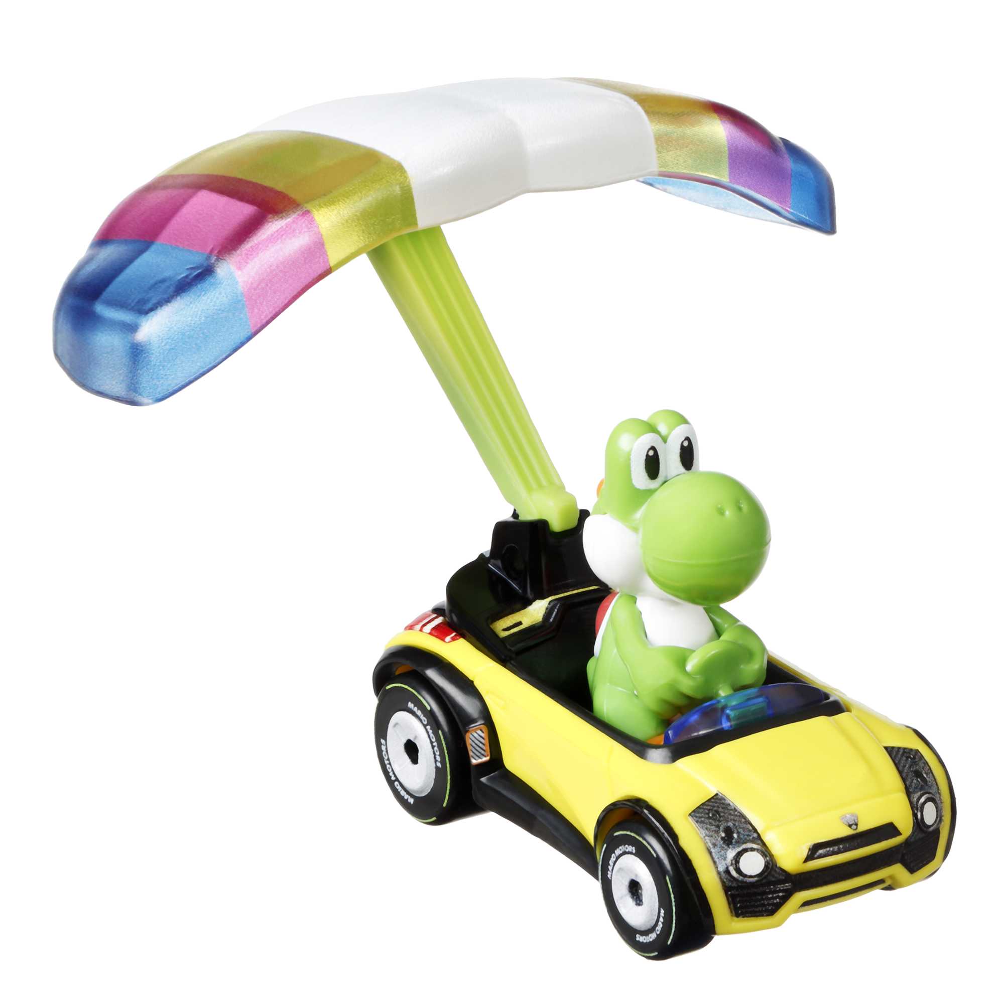 Hot Wheels Mario Kart Veículo de Brinquedo Yoshi Sports Coupê com Paraquedas