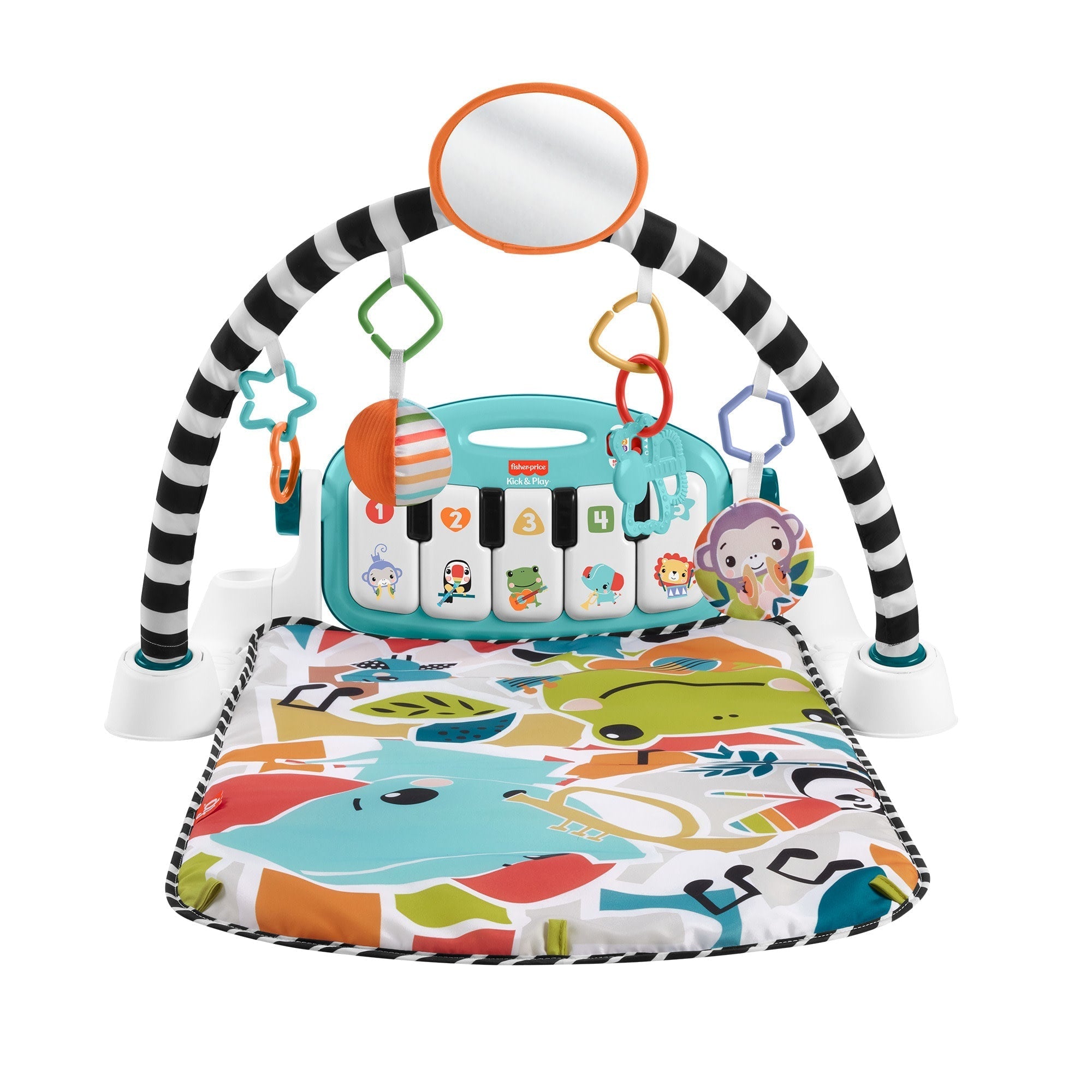 Fisher-Price Glow And Grow Kick & Play Piano Gym Baby Playmat With Musical Learning Toy, Blue - French Version