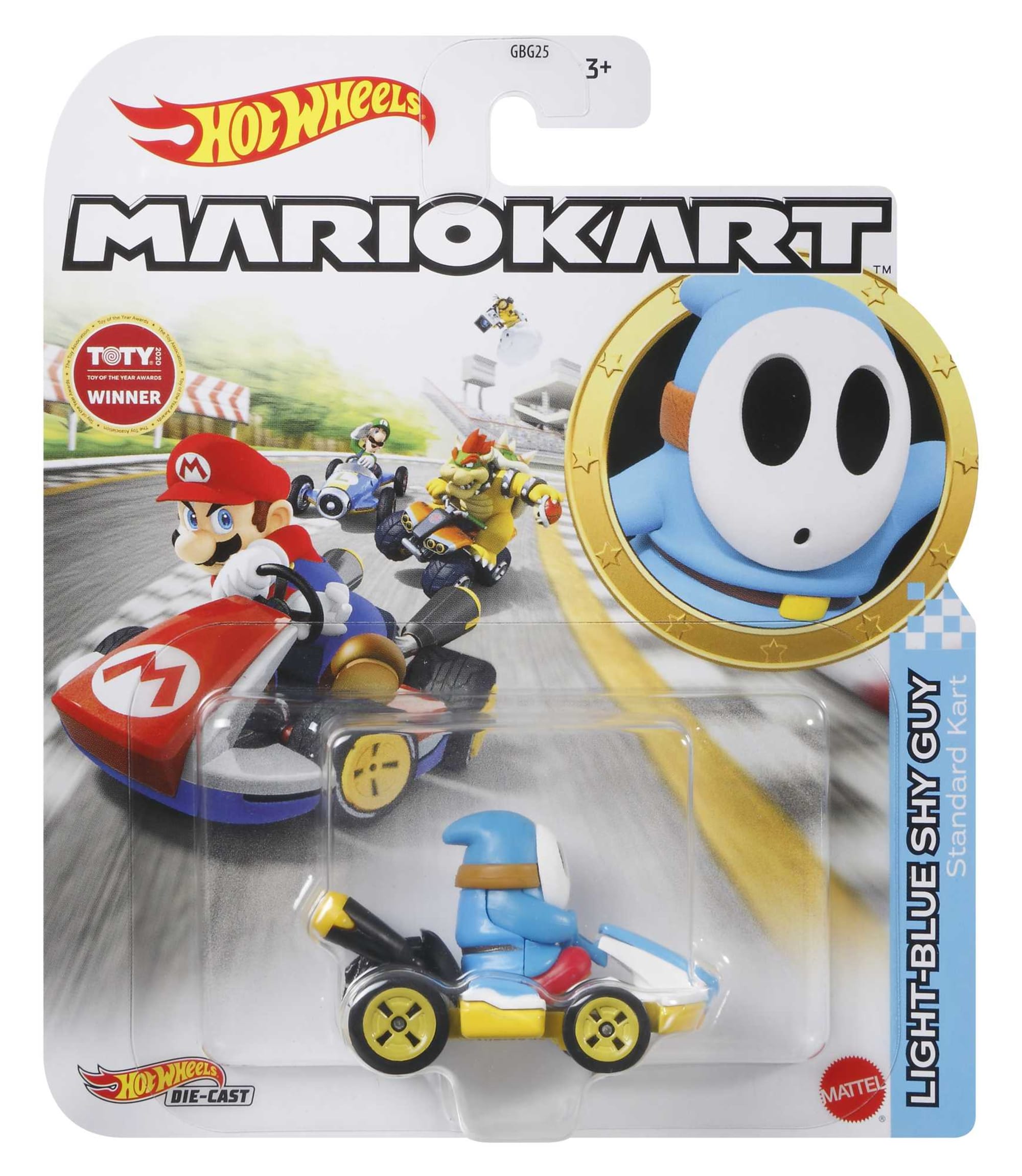 Hot Wheels Mario Kart Veículo de Brinquedo Kart Padrão Shy Guy Azul Claro
