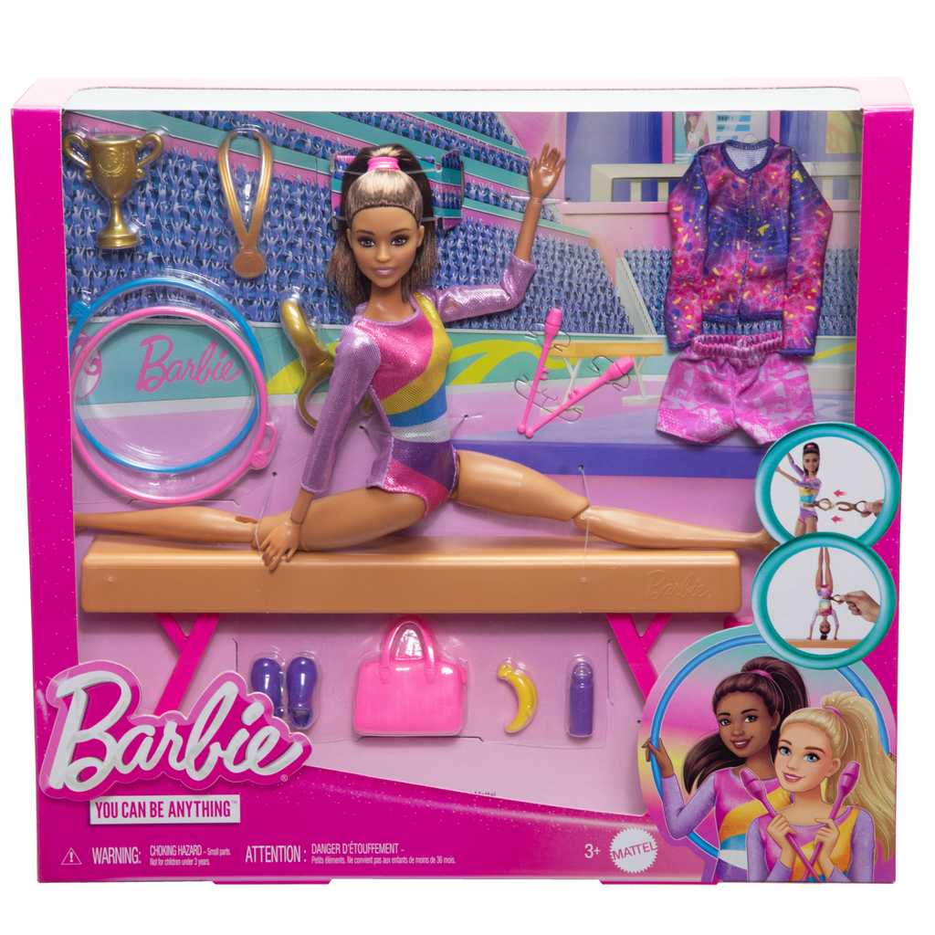 Barbie Gymnastics Playset With Brunette Fashion Doll, Balance Beam, 10+ Accessories & Flip Feature