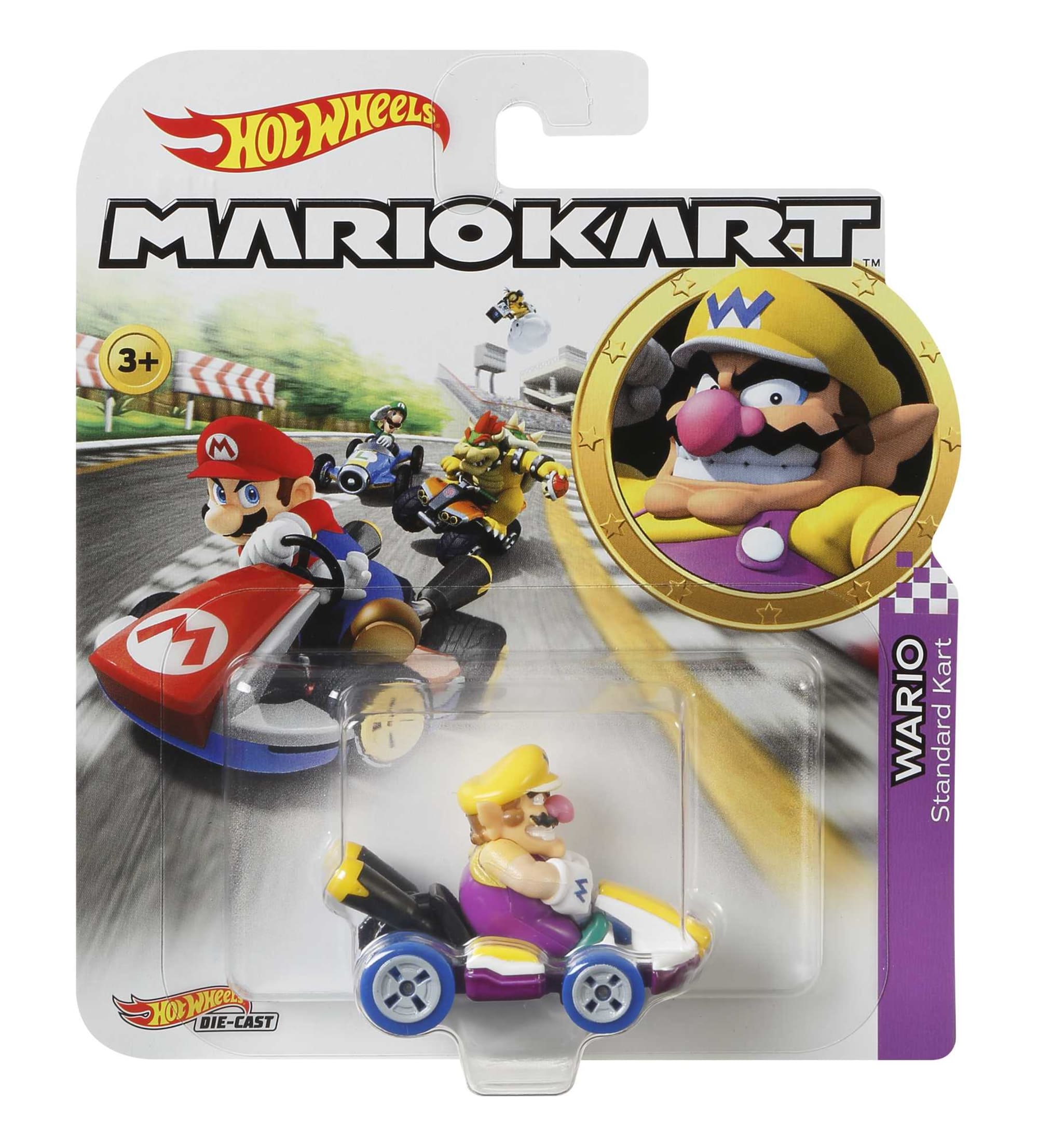 Hot Wheels Mario Kart Veículo de Brinquedo Kart Padrão Wario