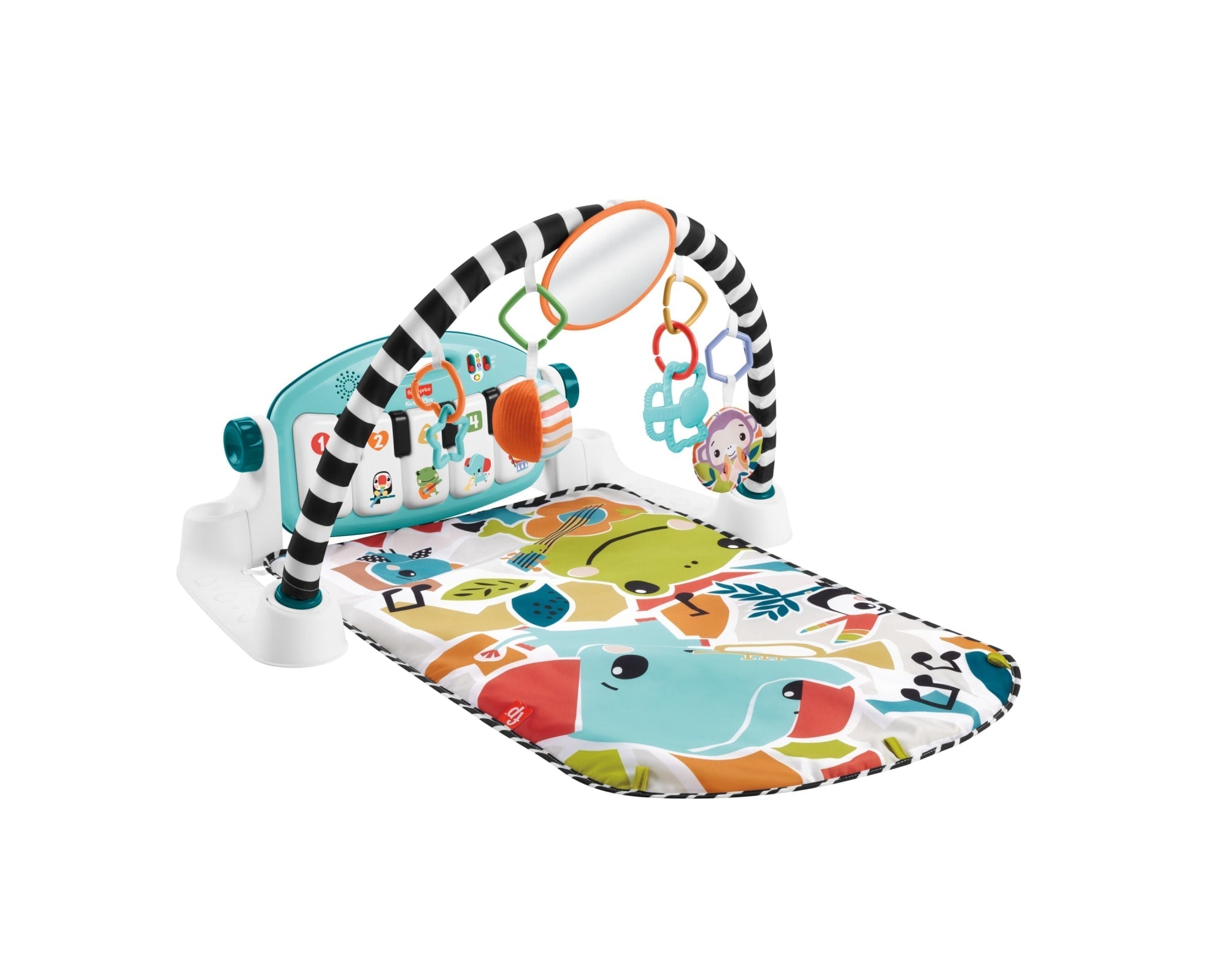 Fisher-Price Glow And Grow Kick & Play Piano Gym Baby Playmat With Musical Learning Toy, Blue - French Version