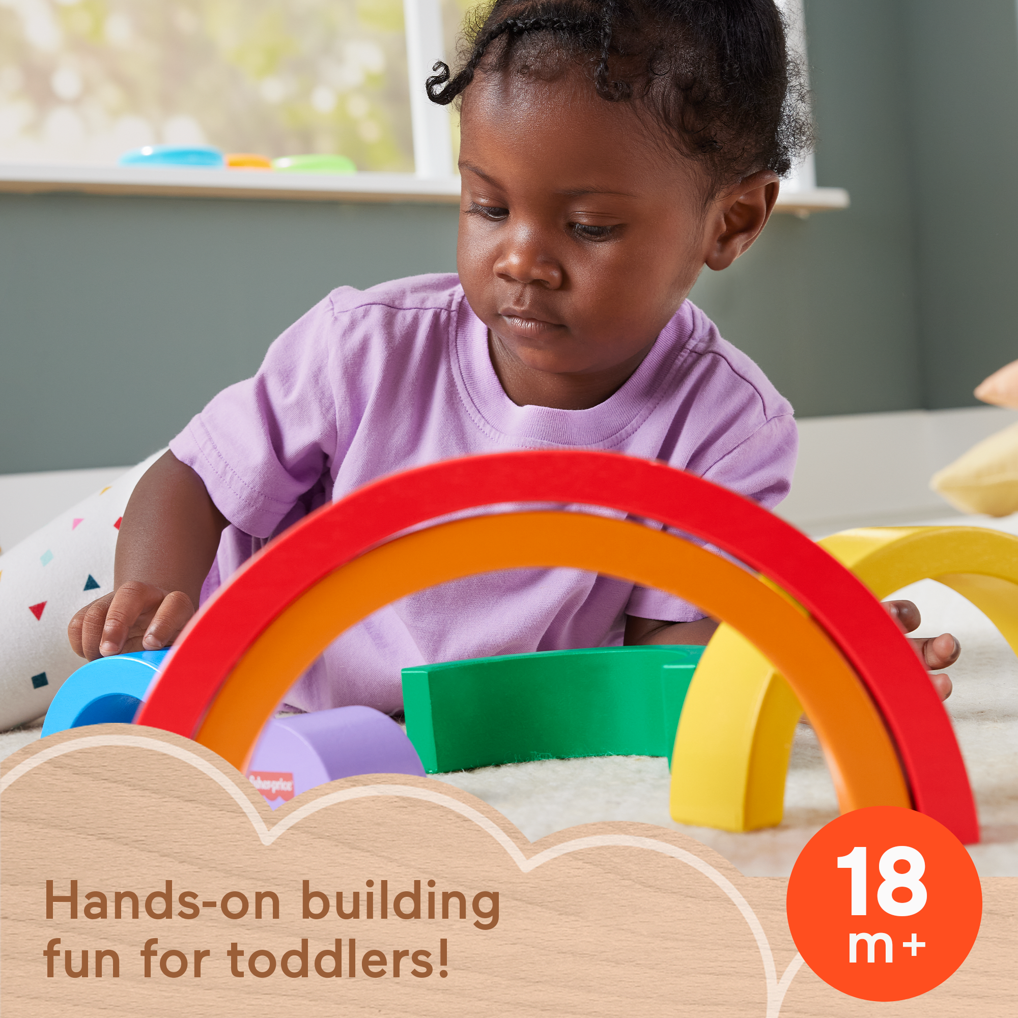 Fisher-Price Wooden Stacking Rainbow, Building Toy For Toddlers, 6 Wood Pieces