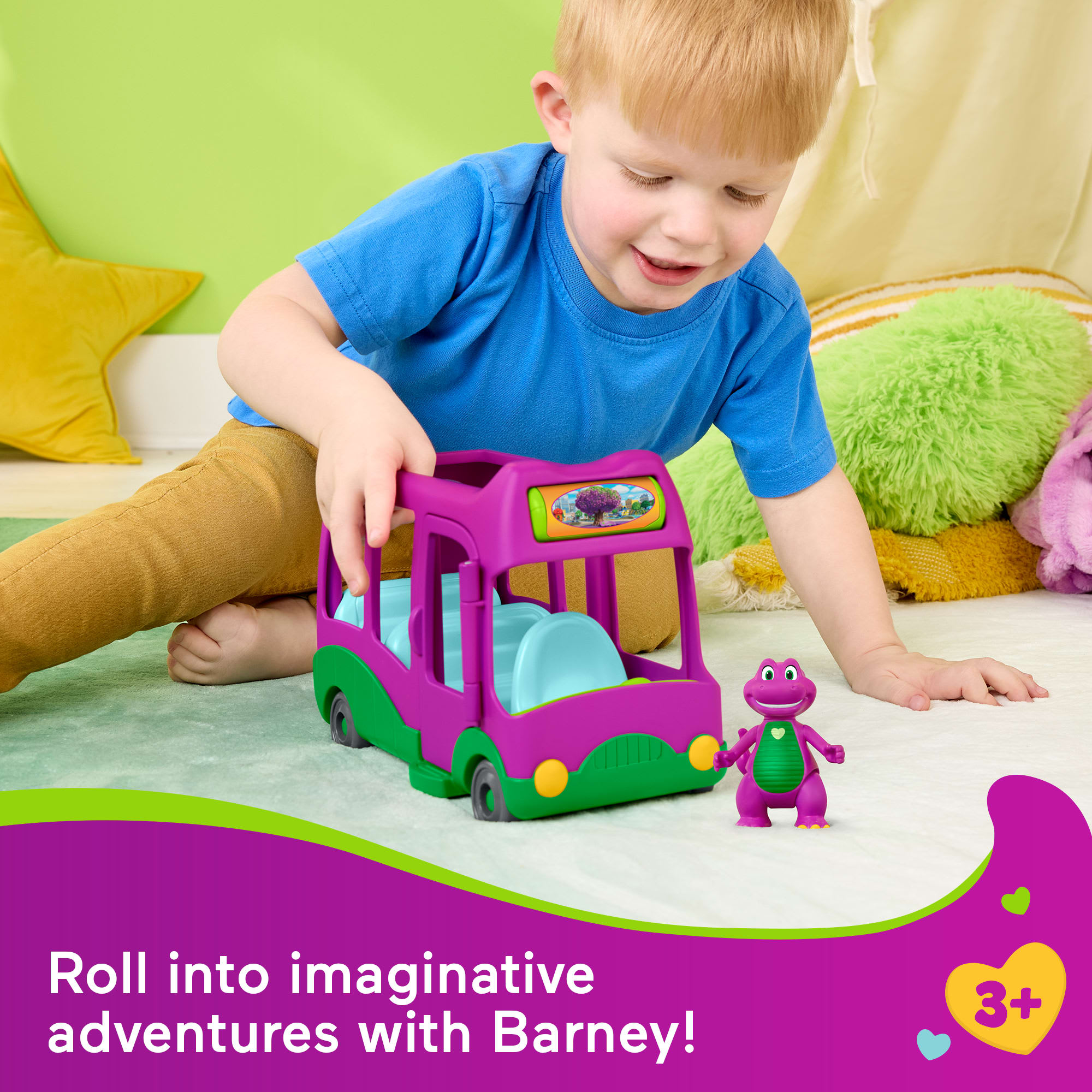 Fisher-Price Barney's World Adventure Bus Push-Along Toy & Barney Figure For Kids, 2 Pieces