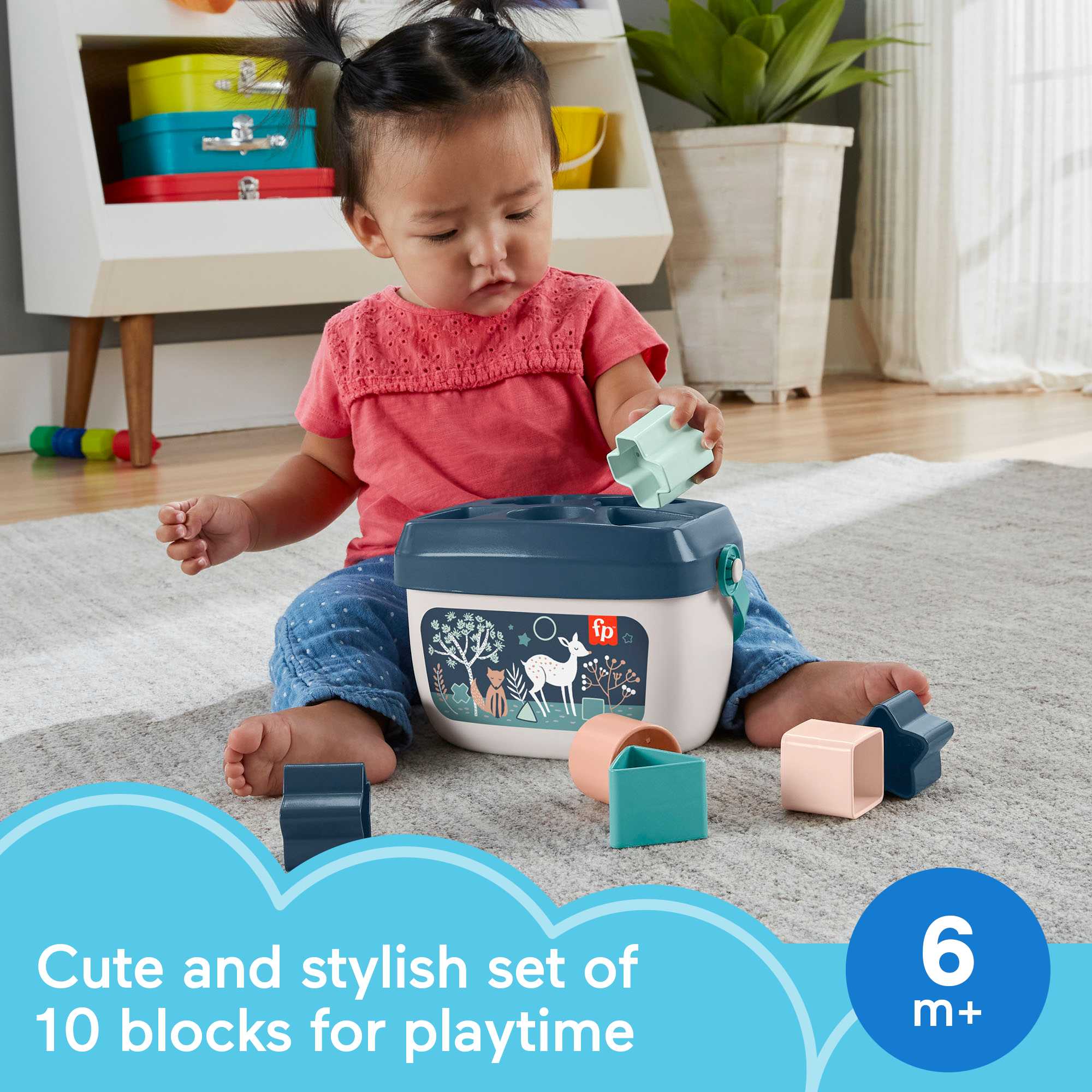 Fisher-Price Baby's First Blocks - Navy Fawn, Shape-Sorting Toy