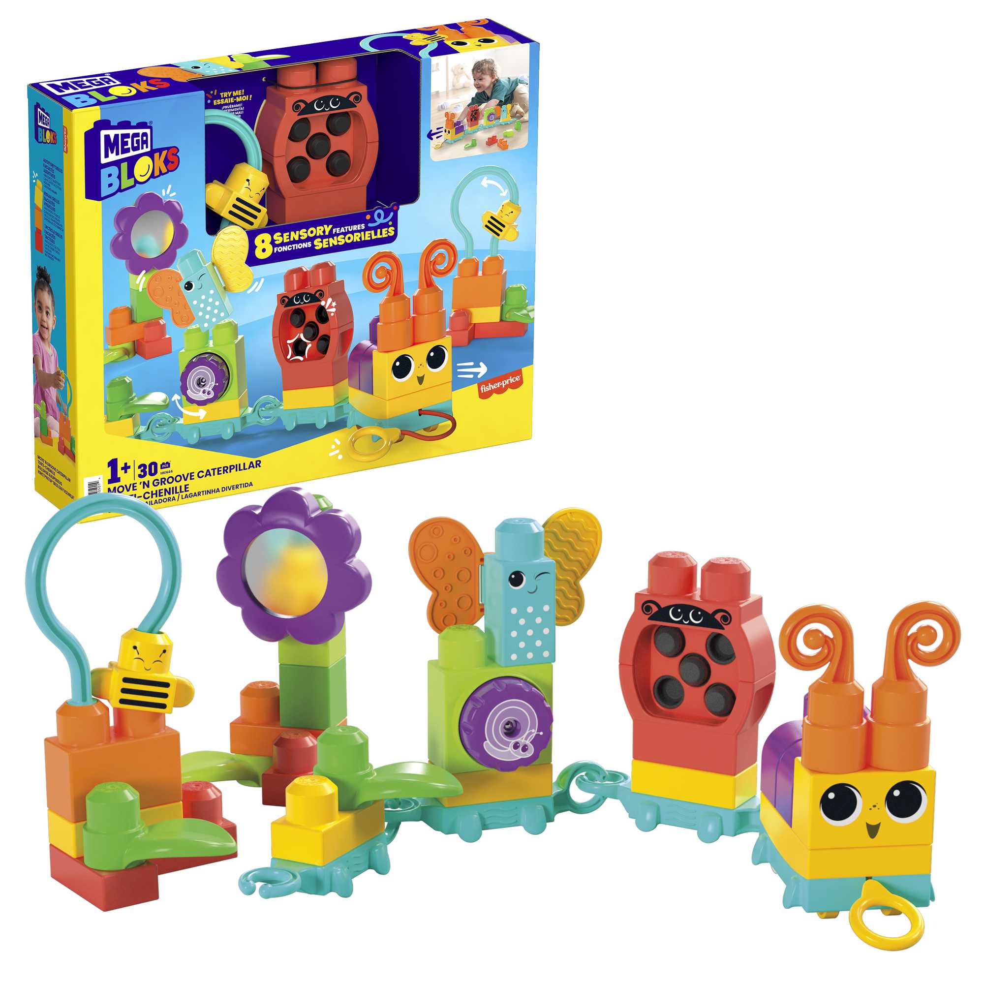 MEGA Bloks Move N Groove Caterpillar Sensory Building Toys For Toddlers 1-3 (30 Pcs)