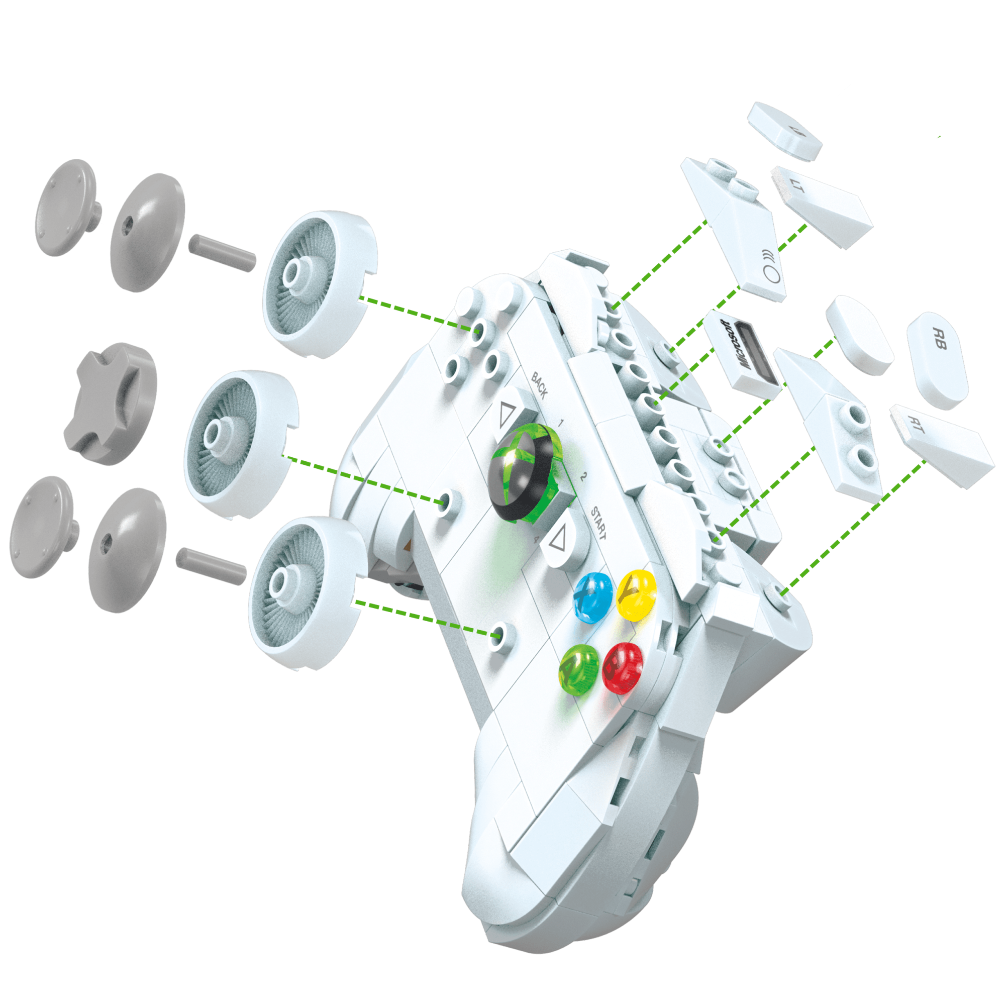 MEGA Microsoft Xbox 360 Replica Building Toy Kit With Lights (1342 Pieces) For Collectors