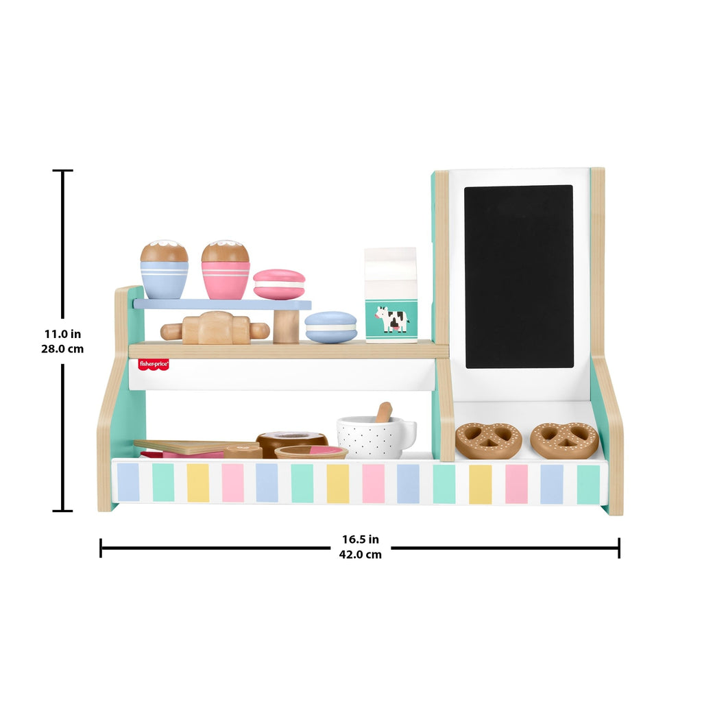 Fisher-Price Wooden Coffee Shop Set For Preschool Pretend Play, 20 Wood Pieces