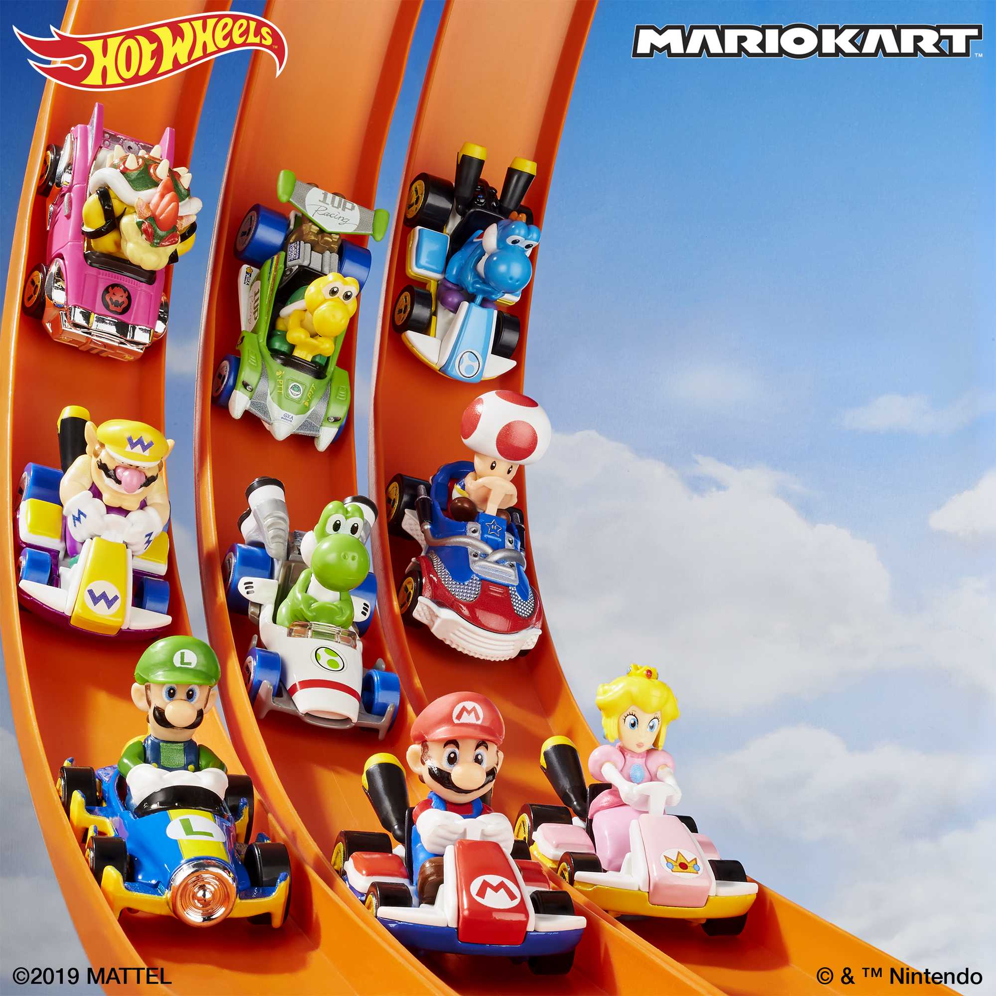 Hot Wheels Mario Kart Veículo de Brinquedo Kart Padrão Yoshi Azul Claro