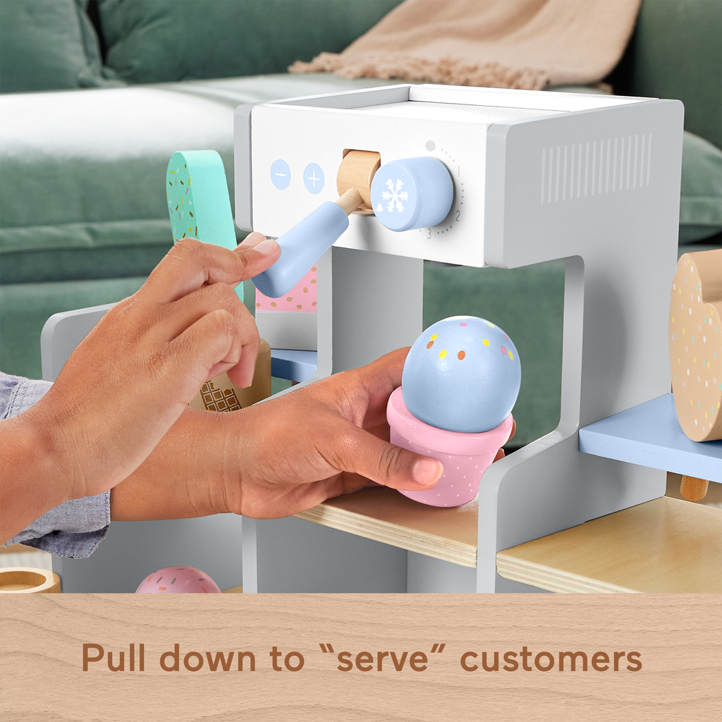Fisher-Price Wooden Ice Cream Shop Set For Preschool Pretend Play, 18 Wood Pieces