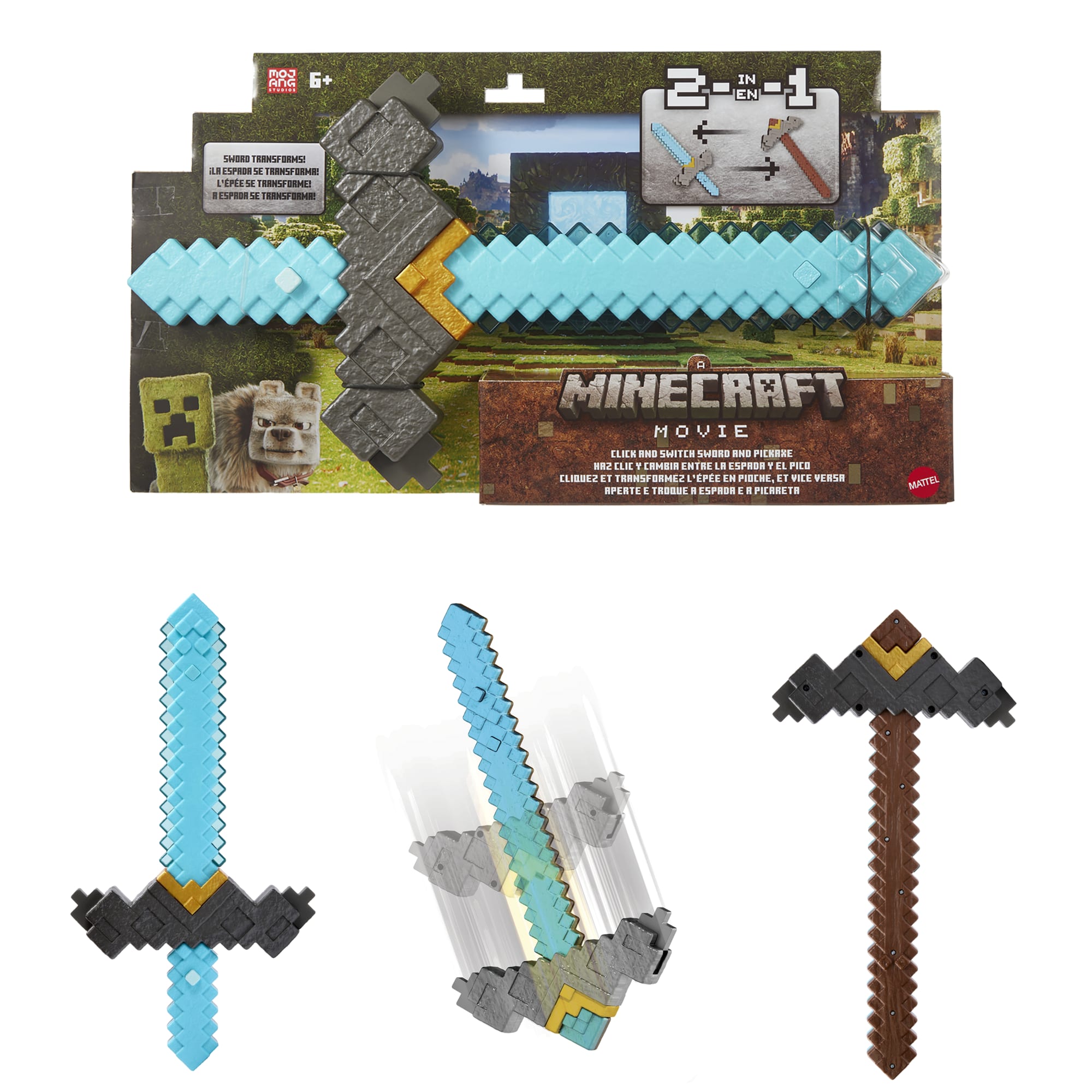 Minecraft – Film – Accessoire – Épée et Pioche Appuyez et Transformez