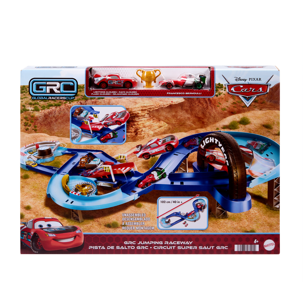 Disney And Pixar Cars Grc Jumping Raceway Playset With 2 Toy Vehicles, includes Lightning Mcqueen