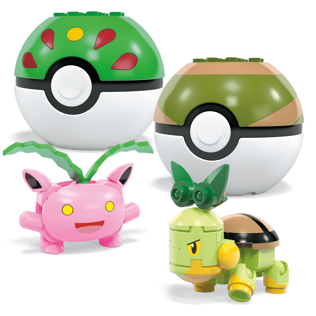 MEGA Pokémon Grass-Type Trainer Team Building Toy Kit, 4 Action Figures (118 Pieces) For Kids