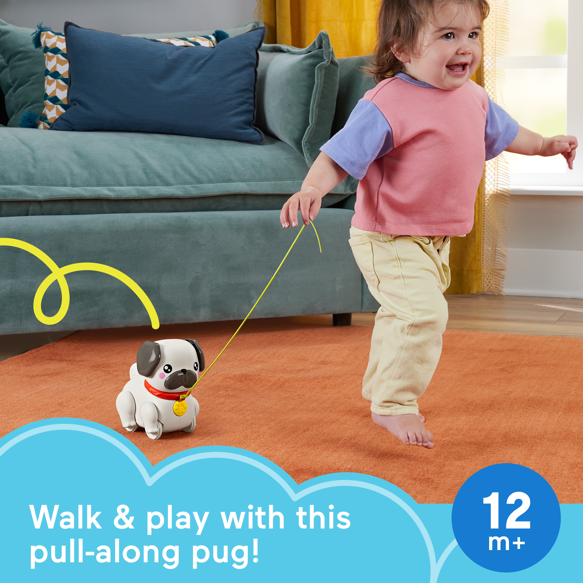 Fisher-Price Fp Pets Walk-The-Pup Pug Baby & Toddler Pull Toy With Motion & Sounds