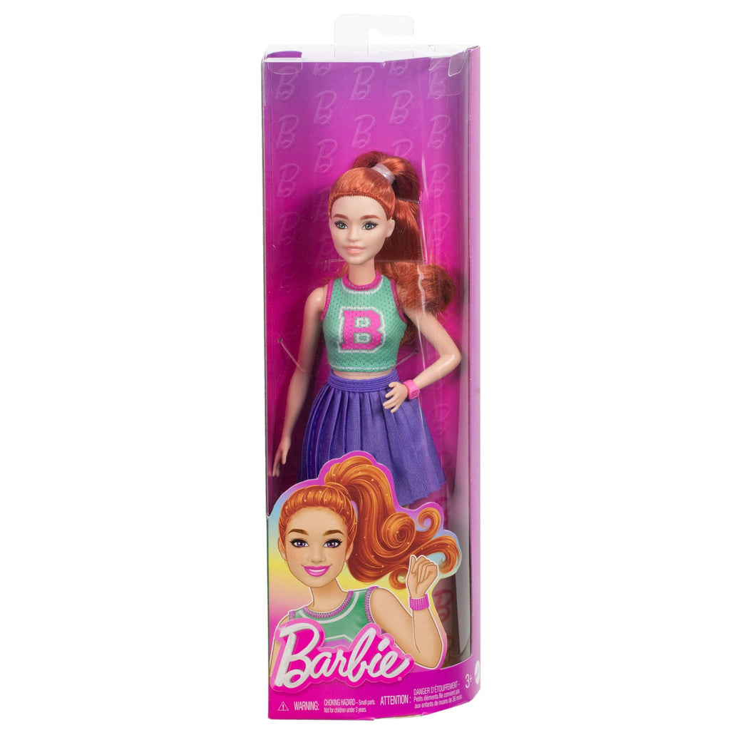 Barbie Fashionista Boneca Camiseta Verde e Saia Roxa
