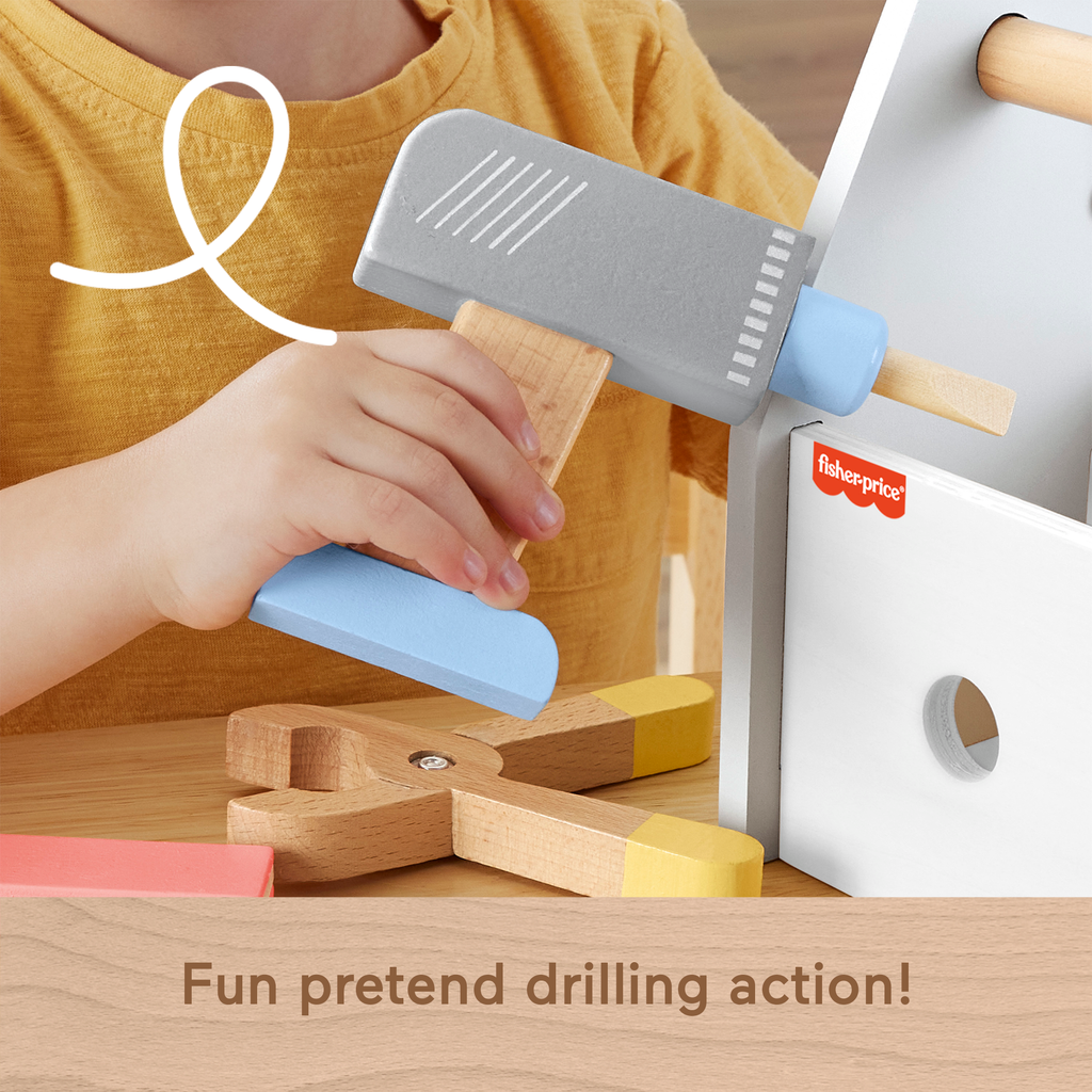 Fisher-Price Wooden Tool Box Set For Preschool Pretend Play, 9 Wood Pieces