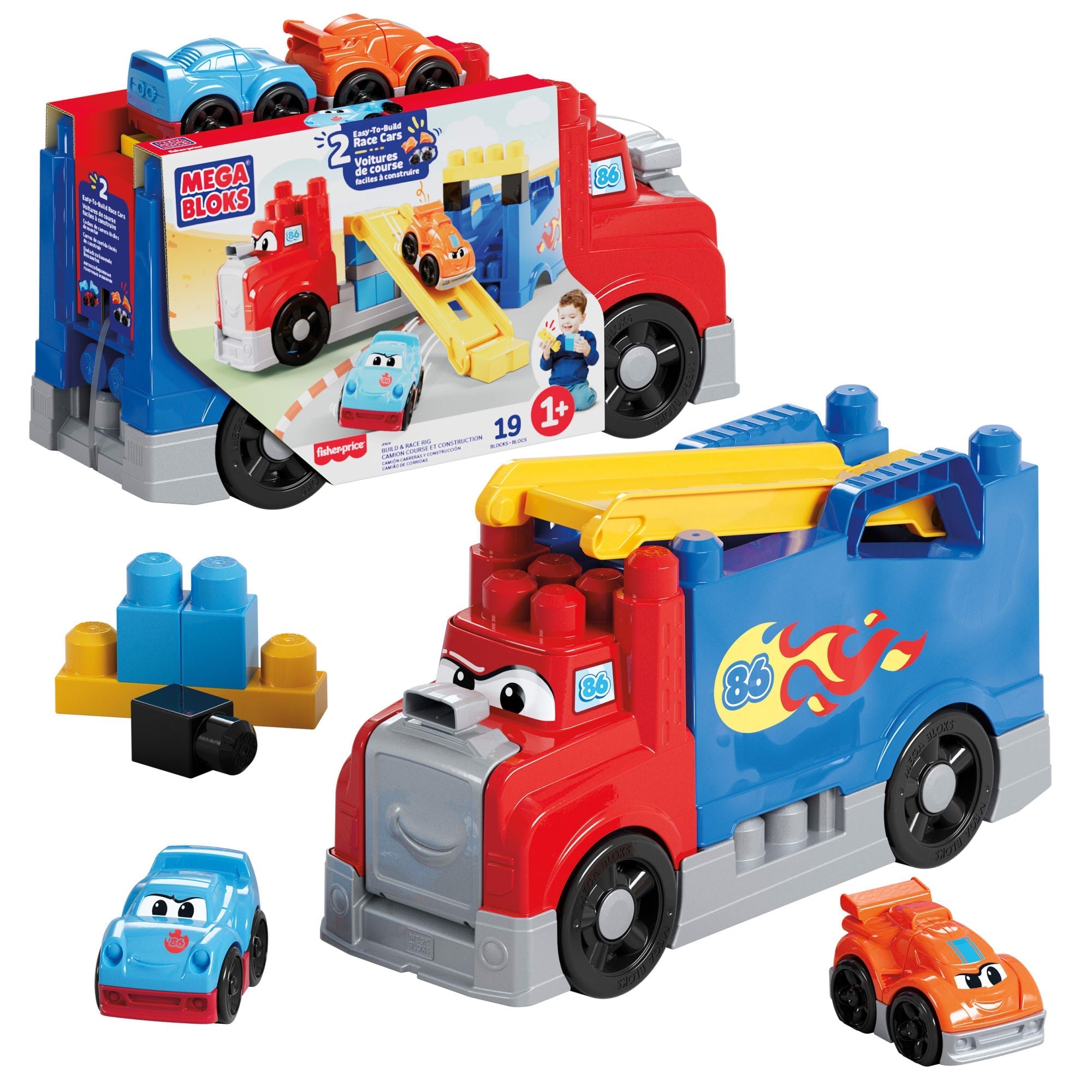 MEGA BLOKS First Builders Build & Race Rig Toy Blocks (19 Pieces) For Toddler