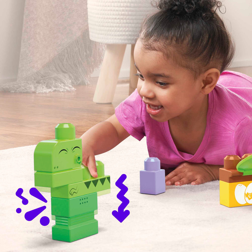 MEGA Bloks Squeak 'n Chomp Dinos Sensory Building Toys For Toddlers 1-3 (24 Pcs)