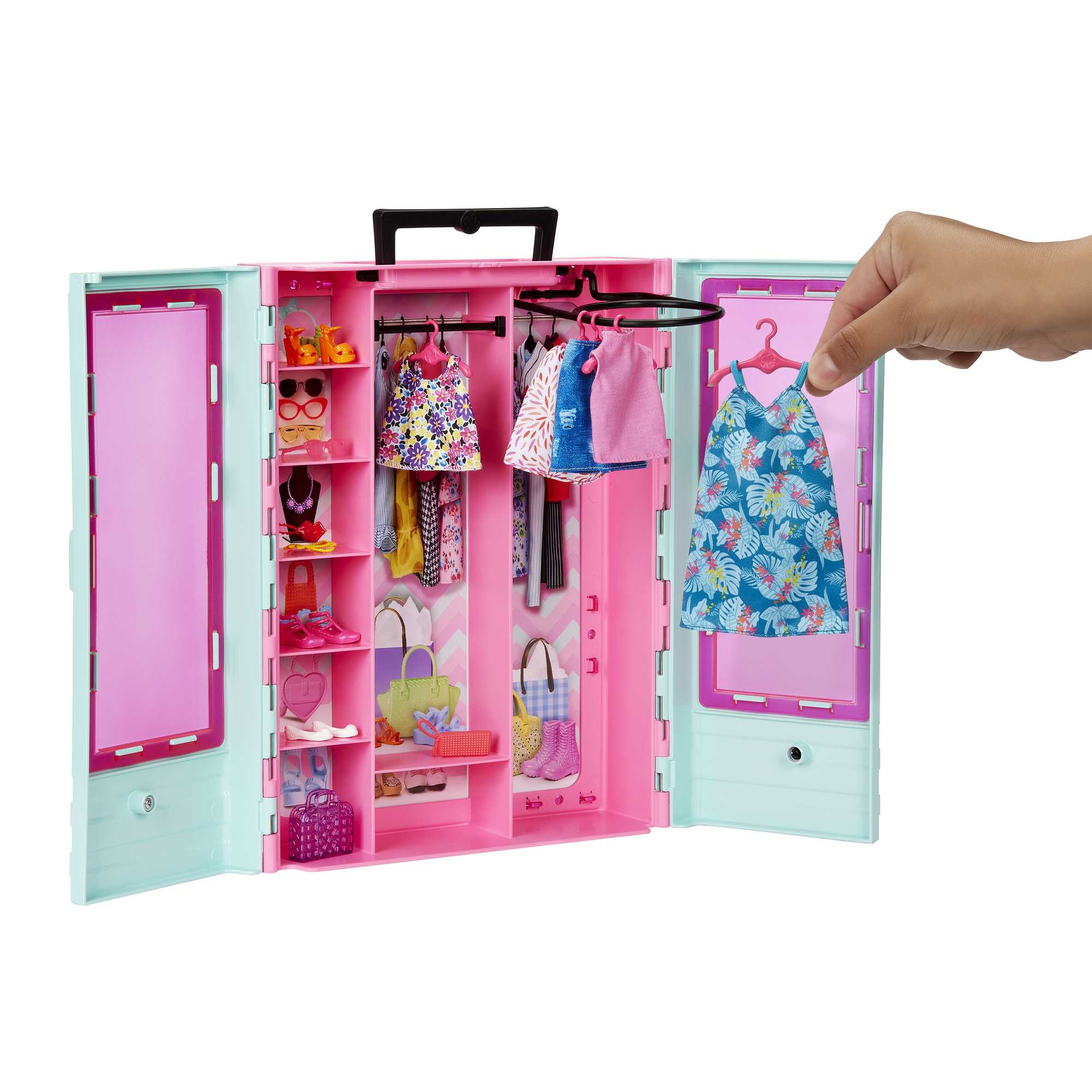 Barbie Coffret de Jeu Armoire Mode, 3 Tenues, Accessoires, 3-8 Ans