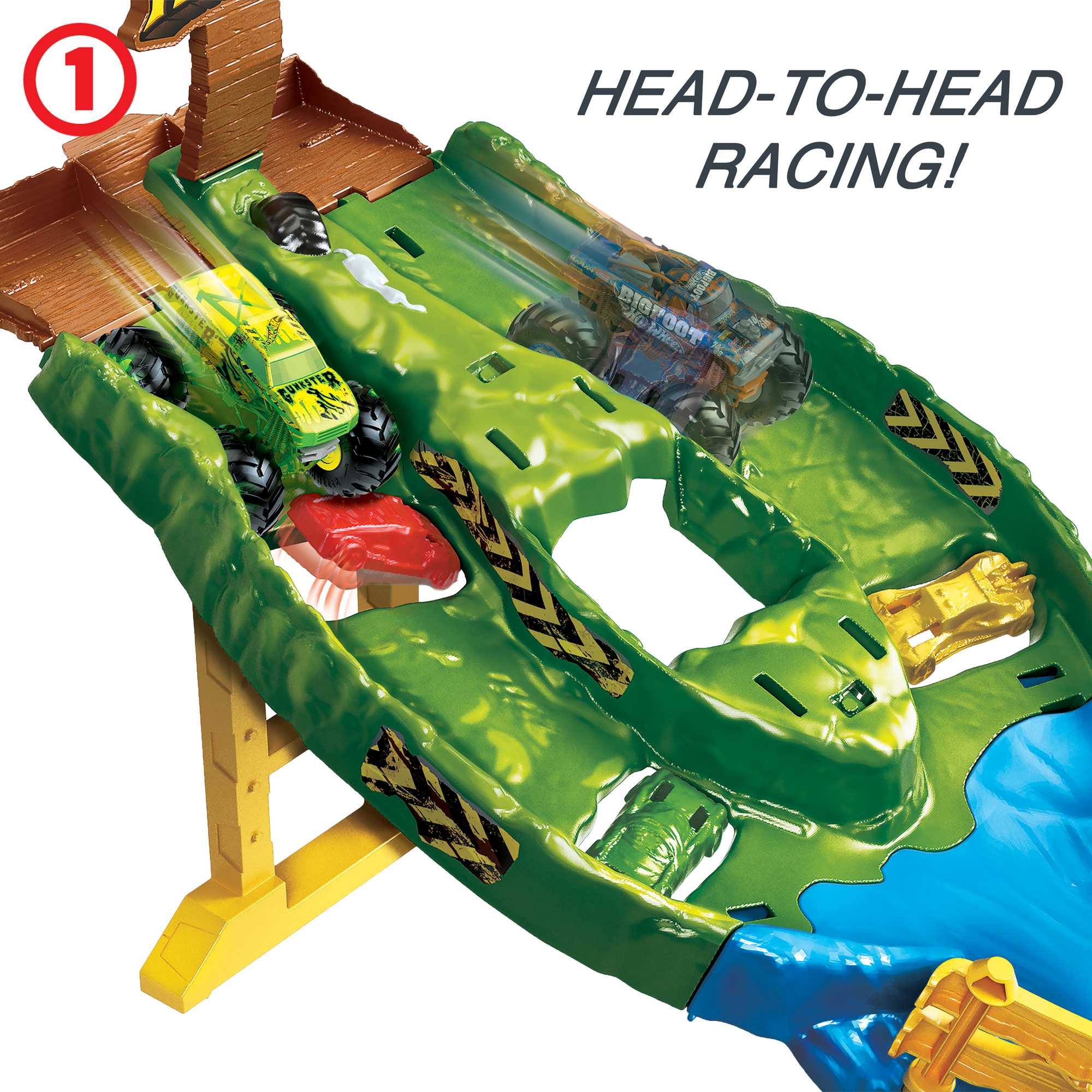 Hot Wheels Monster Trucks Playset With 2 1:64 Scale Toy Trucks