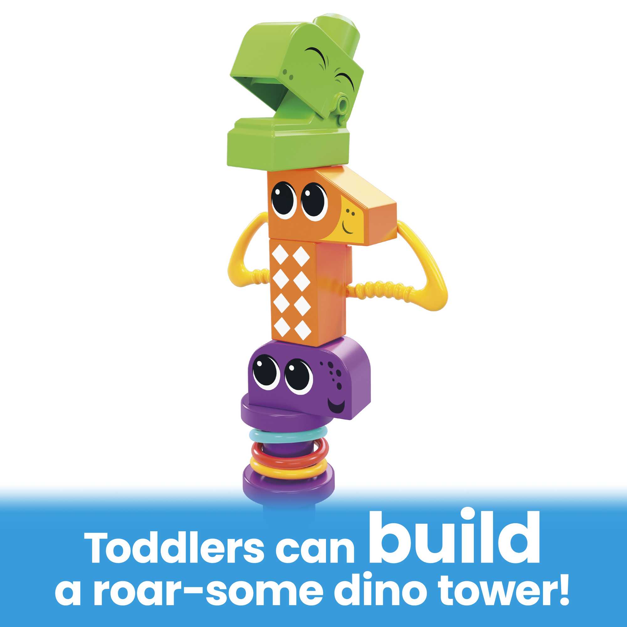 MEGA Bloks Squeak 'n Chomp Dinos Sensory Building Toys For Toddlers 1-3 (24 Pcs)